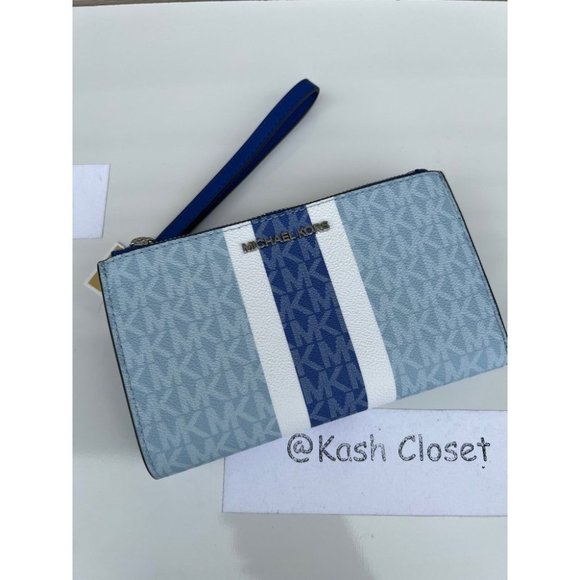 Michael Kors MK Double Zip Wristlet Wallet - Pale Ocean Multi - Picture 2 of 9